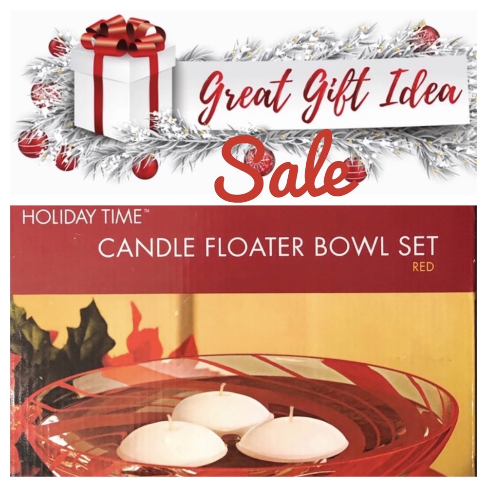 Candle Floater Bowl Holiday Peppermint Blown Glass. In Box